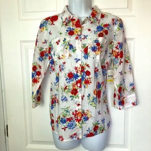 NWT Studio Works Pretty White Floral Button Down